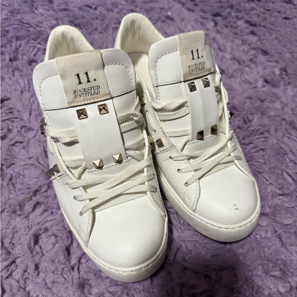 Valentino Rockstud Untitled White Sneakers with Silver Accents